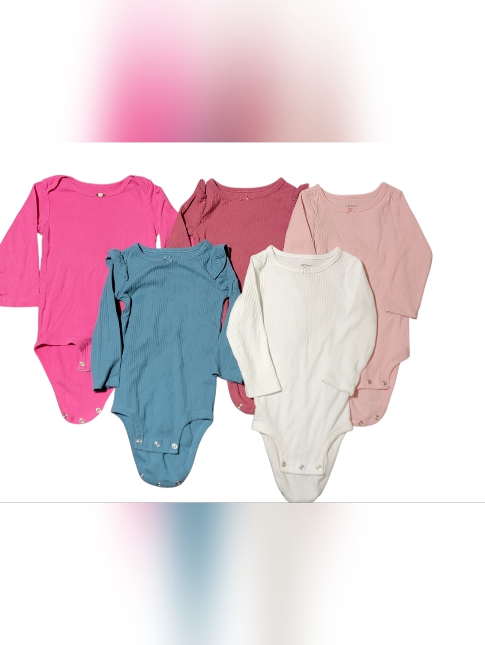 Carter's Long Sleeve Ribbed Baby Bodysuits in Pink, Blue, White, Mauve